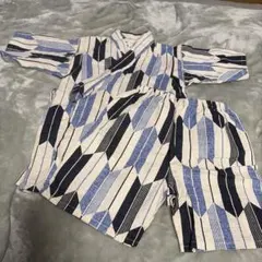 キッズ甚平 青と黒の幾何学模様120