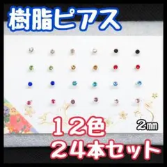 樹脂ピアス24本セット 12色 大量まとめ売り 宝石 華奢 一粒 結婚式