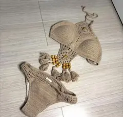 【美品】かぎ編みビキニ ベージュ