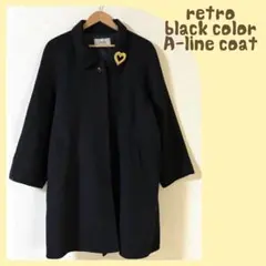 昭和レトロ Aラインコート 黒　ウールコート　ヴィンテージ LABELDA