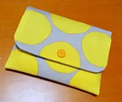 ハンドメイド　ポケットティッシュケース ＊にじみ水玉　グレー×イエロー＊