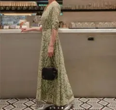 カスタネKastane オケージョンドレス ロング グリーン 花柄刺繍レース 
