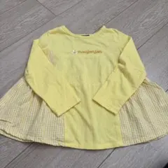 ムージョンジョン　100 長袖カットソー 花刺繍 ギンガムチェック