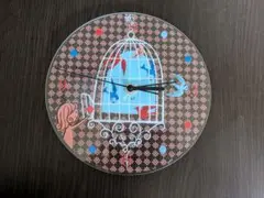 ガラス　壁掛け時計　鳥カゴ　イラスト