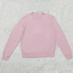 ユニクロ　ウォッシャブル　コットン　クルーネックセーター　ピンク　【L】　綿
