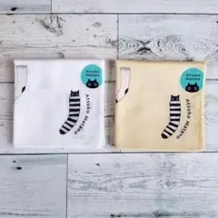 日本製！黒猫　メメ【新品】マタノアツコ　ハンカチ　ホワイト　クリーム　2枚セット