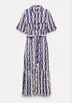 未使用　ZARA ザラ　ロングシャツワンピース　幾何学模様　XL