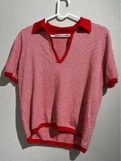 ZARA 赤白ストライプ Vネック 半袖 M
