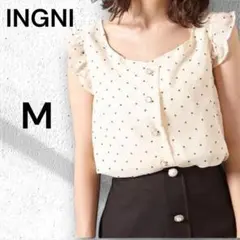 〔イング〕 フリルドット　シフォンブラウス　ノースリーブ　サイズM
