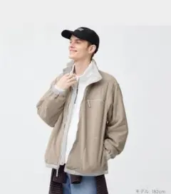 ジーユー フリースリバーシブルブルゾンNT+E ライトグレー Ｌサイズ