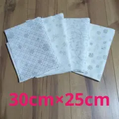 ホワイト綿生地 雪の結晶 チェック柄 30cm×25cm 　ホワイト系4枚セット