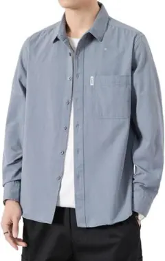 【XL】シンプル カジュアル長袖 シャツ メンズ シンプル 無地 ブルー