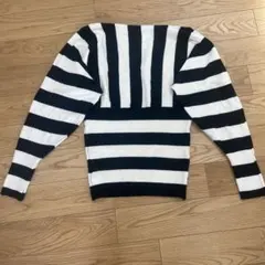 ストライプニットセーター 長袖 黒白