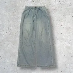 メンズ デニムパンツ タックワイド 綿100 ライトブルー S ダメージ