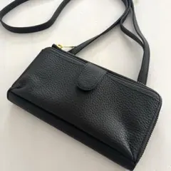 ムラ 財布付き スマホショルダー シュリンクレザー 牛本革