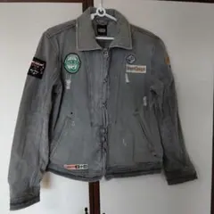 パッチ付きグレー デニムジャケット