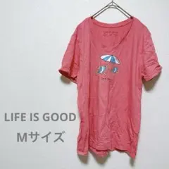 美品✨ LIFE IS GOOD ピンク Vネック Tシャツ Mサイズ　【М】