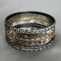 【７本】バングル グリッター ゴールド くすみブルー エスニック ⑧