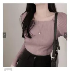 スクエアネックリブニットトップス　ピンク［rut072］