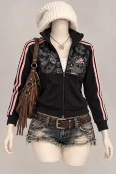 00s Y2K adidas サイドライン　柄　トラックジャケット　海外ガール