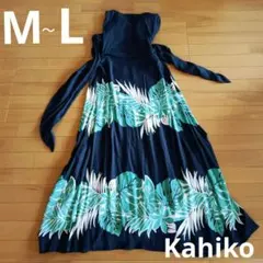 M～L　紺　ハワイアン　ワンピース　サッシュスカート　Kahiko