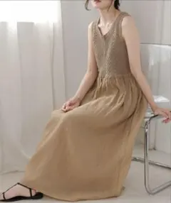 クロシェコンビキャミワンピース　モカ