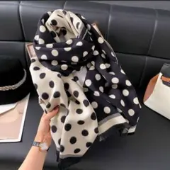 柔らか　カシミヤタッチ　モノトーン　ドット　リバーシブル　大判ストール　マフラー