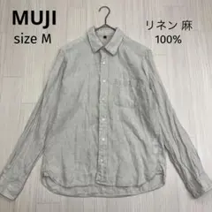◆ 無印良品 MUJI メンズ リネン 麻 100% 長袖 シャツ M