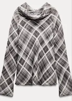 zara チェック柄ドレープトップス