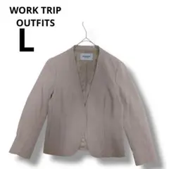WORK TRIP OUTFITS ノーカラージャケット L ベージュ　レディー