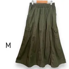 カーゴパンツ風 ロンスカート カジュアル 【Mサイズ】 オリーブ フレア