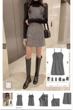 チェック柄キャミワンピース 千鳥格子柄ツイードミニキャミワンピース[pp093]