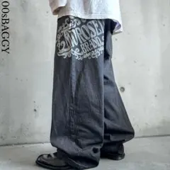 極太 00s バギーブラックデニム 豪華刺繍 けつペイント HIPHOP Y2Kのサムネイル