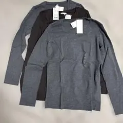 ユニクロダークグレー 長袖Tシャツ 3枚セット XL