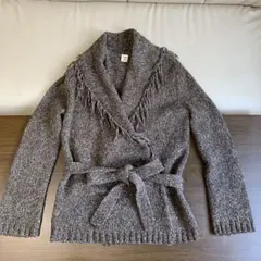 ニットカーディガン M〜L 美品　羽織り　カシュクールデザイン　腰紐あり