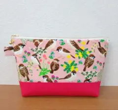 スズメ　たんぽぽ　クローバー　ポーチ　ハンドメイド　マチあり　スズメグッズ