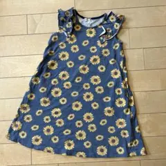 120 ワンピース　夏服　ひまわり　花柄　ブルー