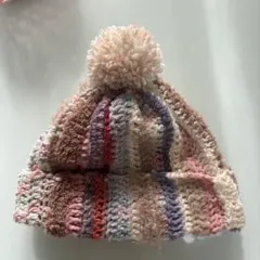 カラフルポンポン付きニット帽　春　桜カラー　キッズ