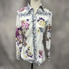 ETRO エトロ　シルク 総柄 シアーブラウス　イタリア製　44 ETRO - 未使用 エトロ イタリア製 シルク 総柄 長袖 シャツ 42