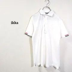 ikka ポロシャツ M ホワイト 半袖 ラインデザイン