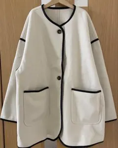【美品】アイボリーノーカラージャケット　Mサイズ