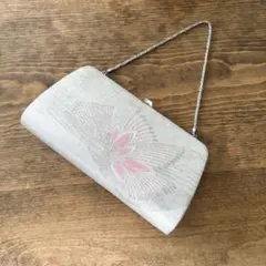 和装バッグ シルバー 花柄 がま口 フォーマル 銀糸 チェーン クラッチバッグ