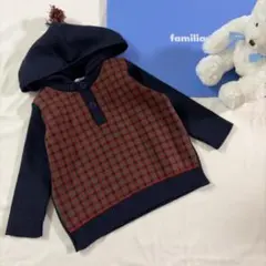 美品 ニットパーカー 赤系ファミリアチェック 80