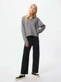 美品　UNIQLO ウォッシャブルニットリブパンツ　L ブラック