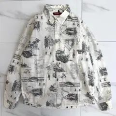 HIDE AND SEEKハイアンドシーク 総柄　プリント　長袖BDシャツ　L