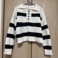 アイボリー ブラック ストライプ ニットセーター