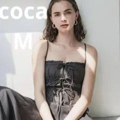 coca コカ 3連リボンキャミソール M チャコールグレー