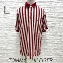 TOMMY HILFIGER ポロシャツ L 赤 ストライプ トミーヒルフィガー