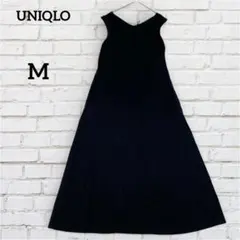 ユニクロ ノースリーブ フレアワンピース Vネック 綿100【M】 黒 無地