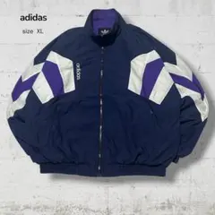【M28】90s adidasナイロンジャケット刺繍ネイビー×グリーン×パープル M28】90s adidasナイロンジャケット刺繍ネイビー×グリーン×パープル